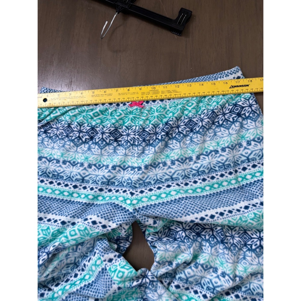 Ellen Tracy Women Teal Blue Fair Isle Fleece Pajama Set Long Sleeve Pants Large - Picture 7 of 8